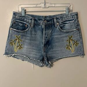 Levi's Denim Jean Shorts Palm Trees Button Fly Size 31
